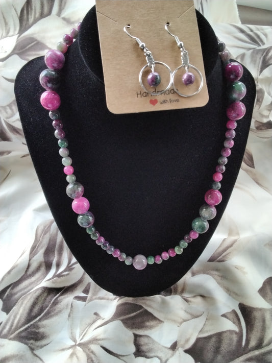 Necklace and Earring Set red green jade