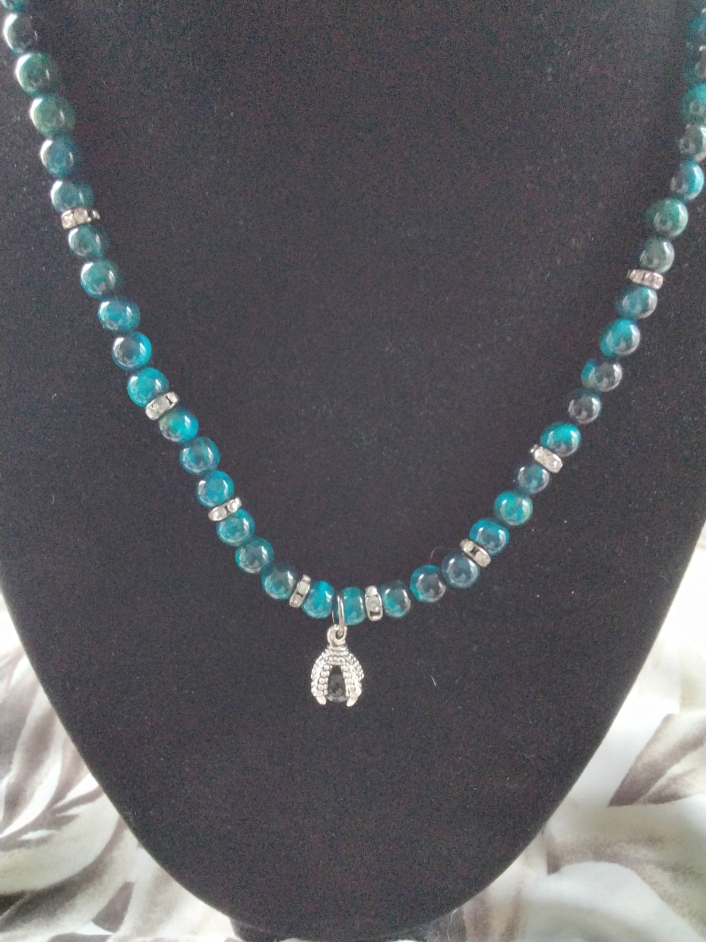 Necklace and Earring Set teal beads dragon claw