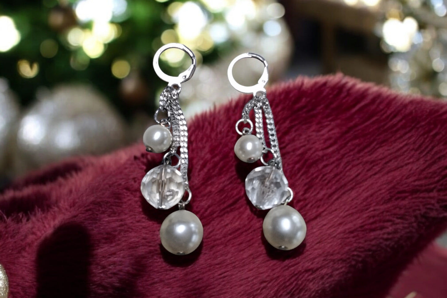 Faux Pearl & Crystal Earrings