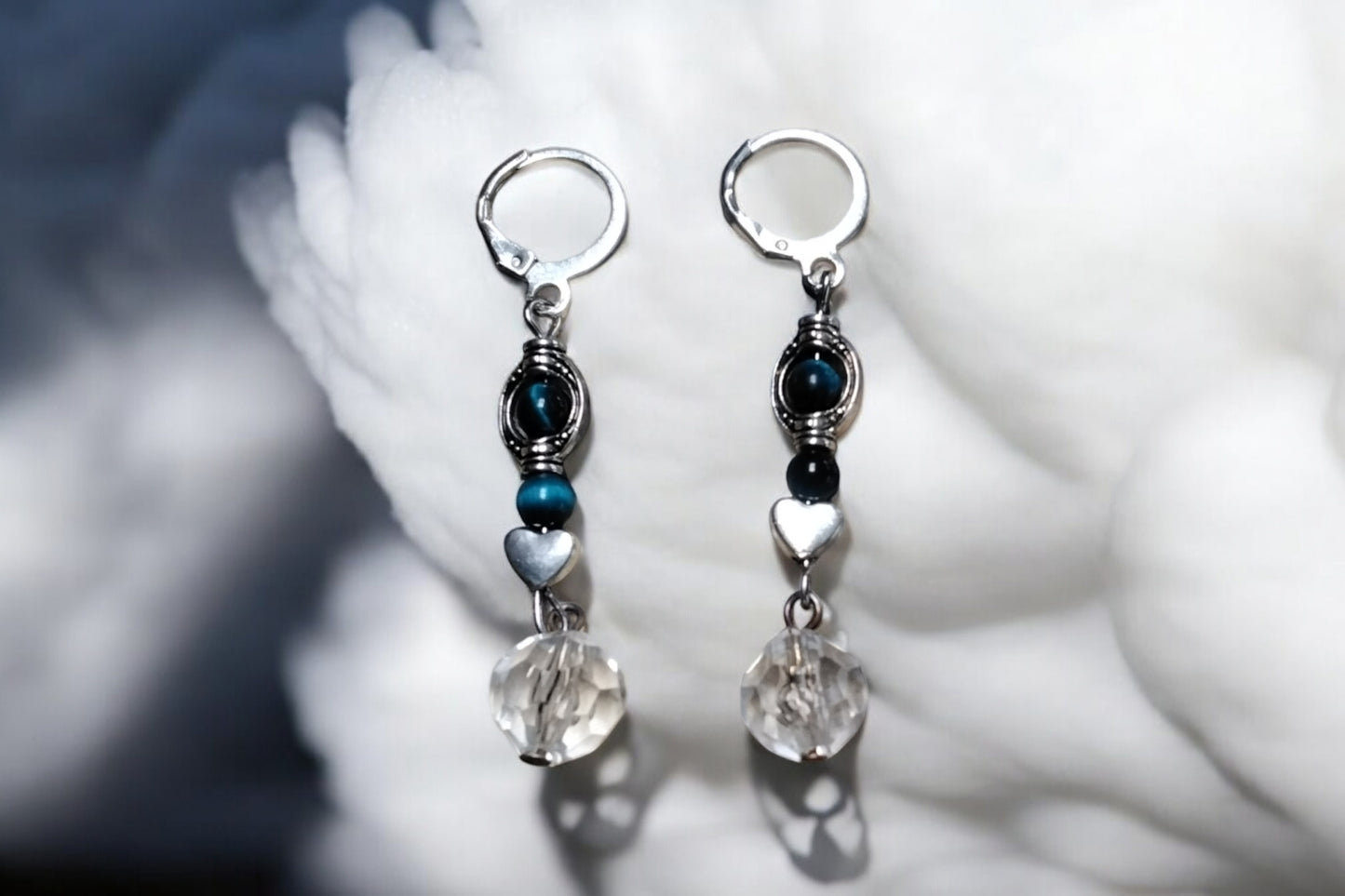 Aqua Bead  & Heart Earrings